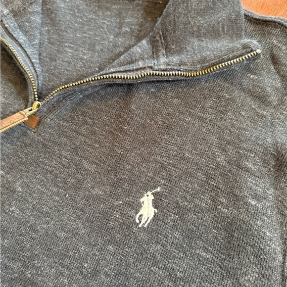 POLO RALPH LAUREN Size LG Cotton Black Dark Gray Pony 1/4 Zip Sweater - Picture 5 of 8